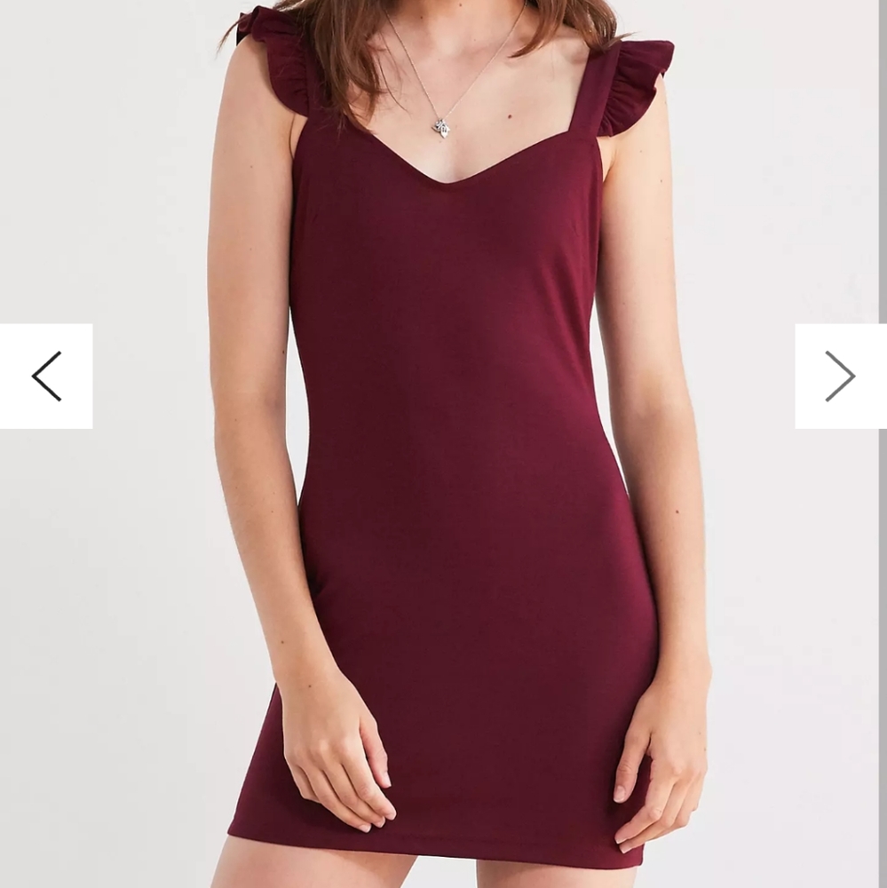 Urban Outfitters Kimchi Blue Burgundy Ruffle Strap Bodycon Mini Dress,UO Dress